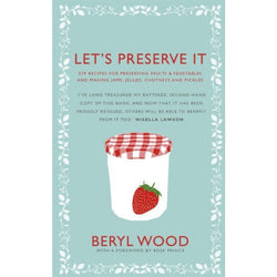 A blue book cover on a white background. The book cover has a frame of white illustrated plants. In the middle there is a white illustration of a jar with a red lid and a strawberry. In big red font in the middle top it reads 