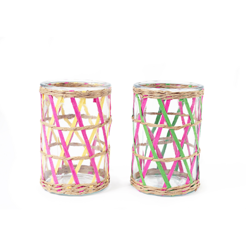Rattan Glass Candle Holders