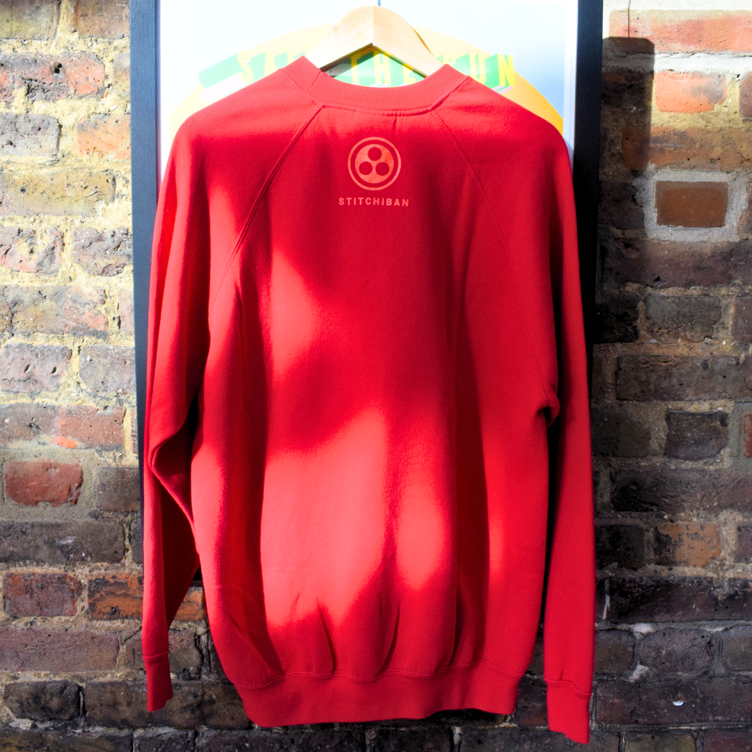 Upcycled Red Sweatshirt with Pocket by Stitchiban
