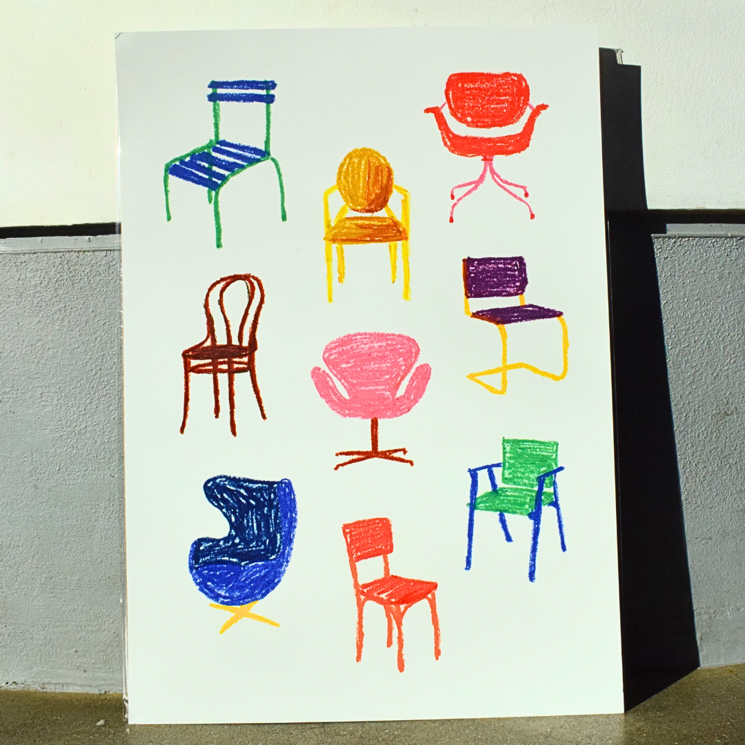 Hand Drawn Chairs A3 Print