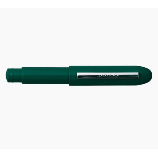 Green pencil with silver clip on a white background