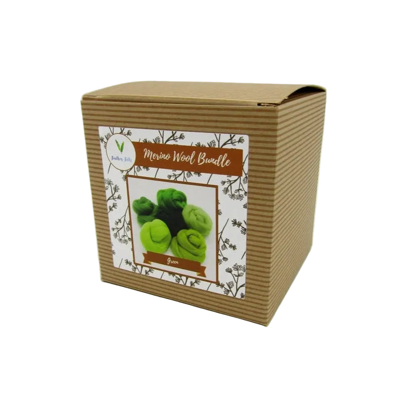 Box of Merino Wool Bundle with green product on a white background