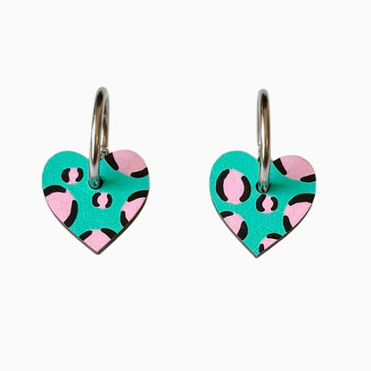 Heart Hoop Earrings Green Pink Leopard by Ivy & Ginger