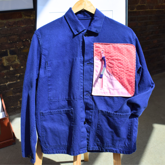 Upcycled Jacket with Pink Pocket by Stitchiban