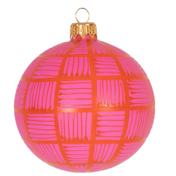 Lines Glass Bauble Orange & Pink