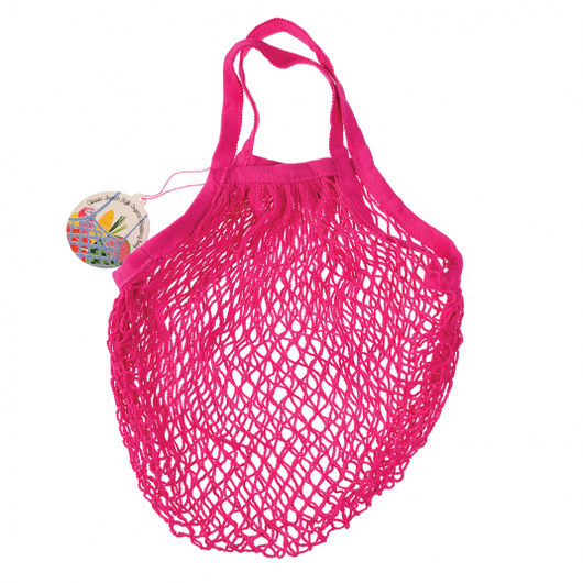 A pink organic cotton net bag 