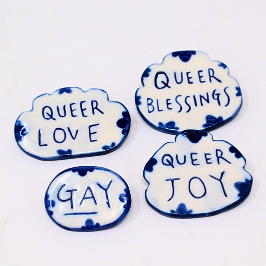 Queer Ceramic Badges by Frances Gibson