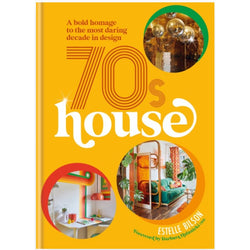 Yellow book cover with round green, orange and red circles. In front of the green circle there is a rounded photo of disco balls. In front of the red circle, a photo of a studio from the seventies. On the orange circle there is a photo of a seventies living room. In small orange text it reads 