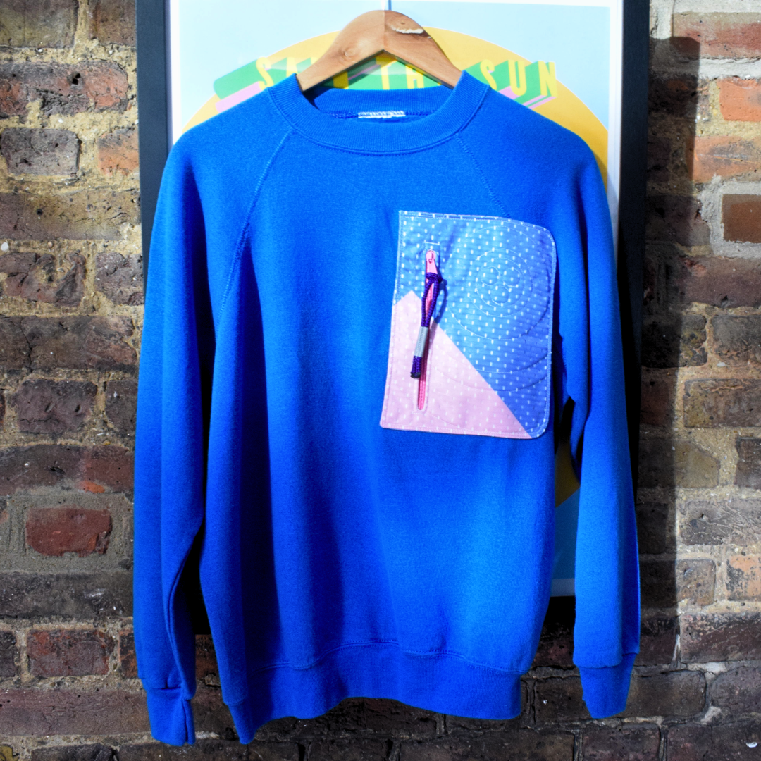 Upcycled Blue Sweatshirt with Pocket by Stitchiban
