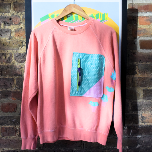 Upcycled Pink Sweatshirt with Pocket by Stitchiban