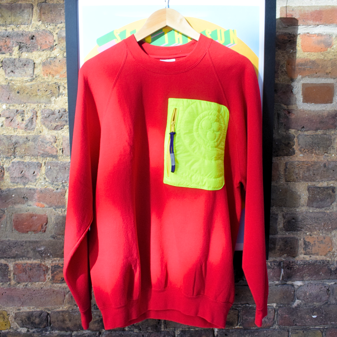Upcycled Red Sweatshirt with Pocket by Stitchiban