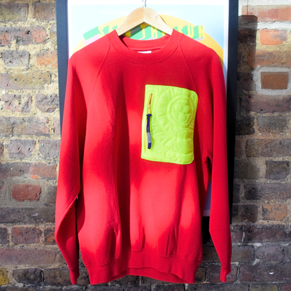 Upcycled Red Sweatshirt with Pocket by Stitchiban