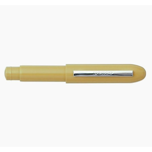 Beige pencil with silver clip on a white background