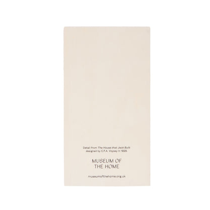 Back of colouring pencil set; text printed in black reads "Detail from The House That Jack Built designed by C.F.A. Voysey in 1929, Museum of the Home museumofthehome.org.uk"