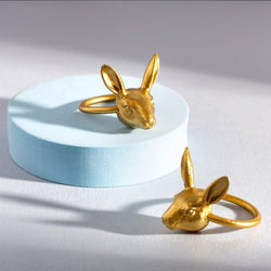 Gold rabbit napkin ring set of 2