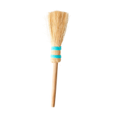 A small broom with blue details.