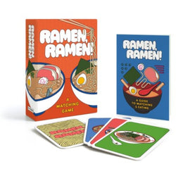 An orange box on a white background. The box shows illustrations of two ramen bowls, white text that reads : 