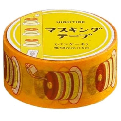 Tape with illustrations of pancakes with butter on top and a cup dripping honey on them. All is in colour yellow and brown.